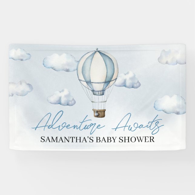 Blue Hot Air Balloon Baby Showbanner Banner (Horizontal)