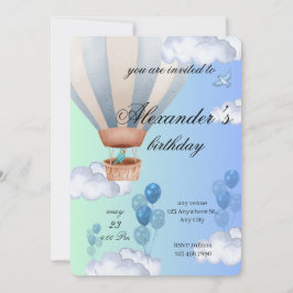 Blue Hot Air Balloon Boy Birthday Invitation  Einladung