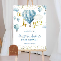 Blue Hot Air Balloon Oh Boy Welcome Sign