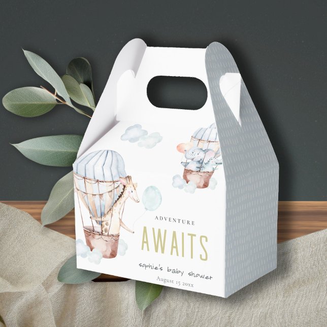 Blue Hot Air Balloon Safari Animals Baby Dusche Geschenkschachtel (Von Creator hochgeladen)