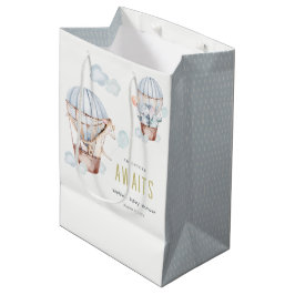 Blue Hot Air Balloon Safari Animals Baby Dusche Mittlere Geschenktüte