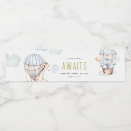 Blue Hot Air Balloon Safari Animals Baby Dusche Wasserflaschenetikett