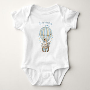 Blue Hot Air Balloon Safari Tiere Baby Bodysuit Baby Strampler