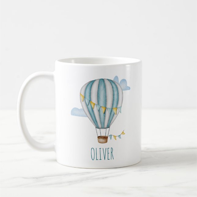 Blue Hot Air Balloon Wasserfarbe Kaffeetasse (Links)