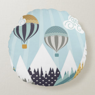 Blue Hot Air Balloons Rundes Kissen