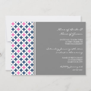 Blue Hot Pink Pattern Engagement Party Invitations Einladung