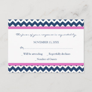 Blue Hot Pink Zickzack UAWG Wedding Card RSVP Karte