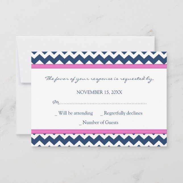 Blue Hot Pink Zickzack UAWG Wedding Card RSVP Karte (Vorderseite)