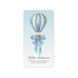 Blue HotAir Balloon Boy Baby Shower Return Address Adressaufkleber