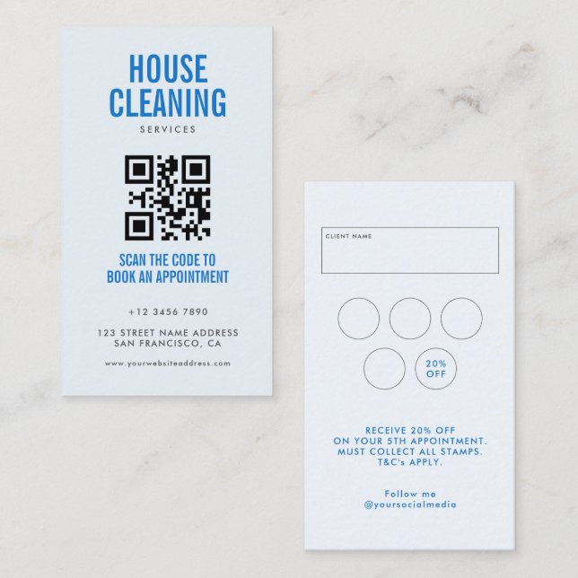 Blue House Clearing Services QR Code Loyalty & Visitenkarte (Vorne/Hinten)
