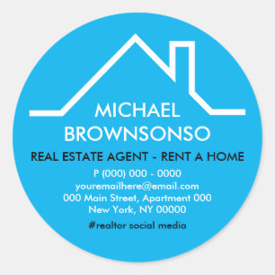 Blue House Roof Logo Real Anwesen Agent Runder Aufkleber