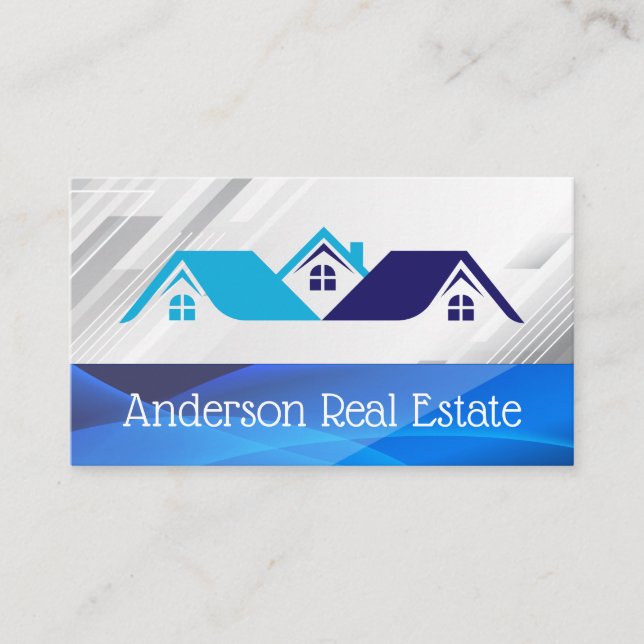 Blue Houses Real Estate Logo | Properties Visitenkarte (Vorderseite)