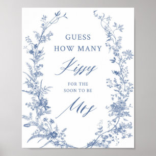 Blue How many Kisses Brautparty Game Poster