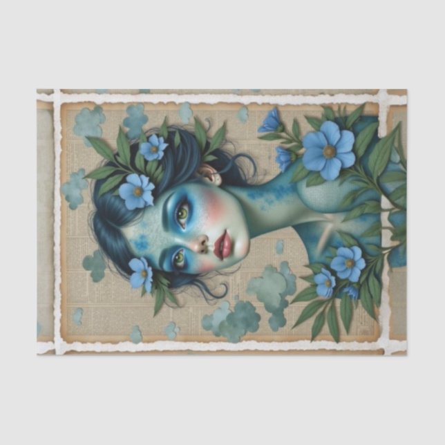 Blue Hued Dreamer | Dekoupage Paper 🌧️ 💙 Seidenpapier (Vorderseite)