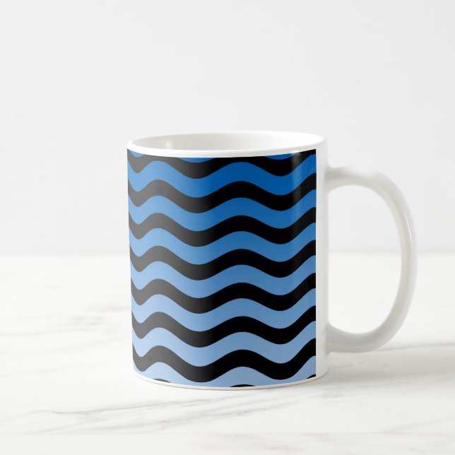 Blue Hues Wavy Stripes Kaffeetasse (Rechts)