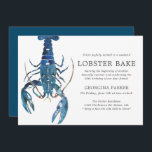 Blue-Hummer-Bake zum Geburtstag Einladung<br><div class="desc">Ein Set von Hummer kochen Geburtstagseinladungen für Ihren nächsten Meeresfrüchte-Grill oder Party. Diese Einladungen sind mit einfachem Holzkohle-Schwarz-Text und einer einzigartigen Aquarellillustrierung im Aquarellstil versehen, die auf die Seite ausgerichtet ist. Auf der Rückseite der Einladung ist eine gestreifte tiefblaue Farbe Ocean Blue. Alle Elemente dieser Einladung sind mit der angepassten...</div>