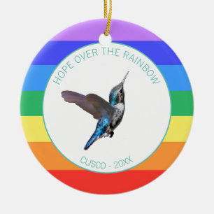 Blue Hummingbird in Regenbogenfarben Keramik Ornament