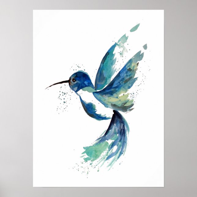 Blue Hummingbird Watercolor Poster (Vorne)