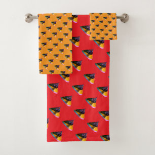 Blue Hund Kisses Red + Orange Badhandtuch Set