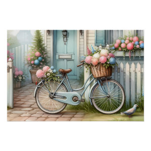 Blue Hütte Bike mit Spring Blume Basket Poster