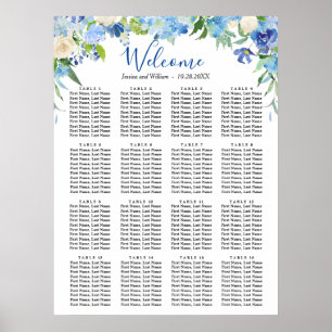 Blue Hydrangea 16 Tische Hochzeitszettel Poster