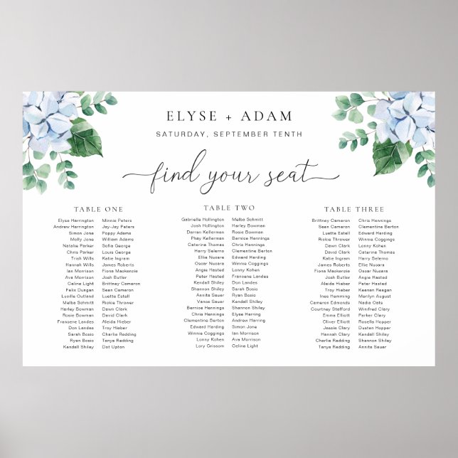 Blue Hydrangea 3 Banquet Table Plan Fotolabine Poster (Vorne)
