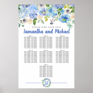 Blue Hydrangea 7-Tisch-Sitzkarte Poster
