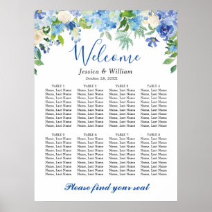 Blue Hydrangea 8 Tische Hochzeitszettel Poster