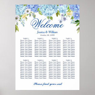 Blue Hydrangea 8 Tische Hochzeitszettel Poster