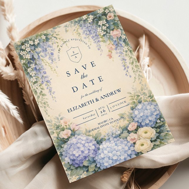 Blue Hydrangea And Ivory Rose Wedding Save The Date (Von Creator hochgeladen)