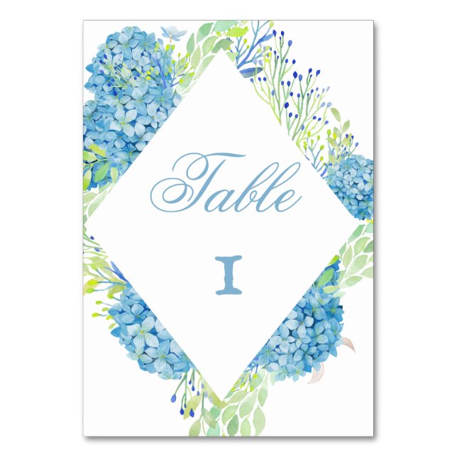 Blue Hydrangea Anspruchsvolle Hochzeit Tischnummer (Vorderseite)