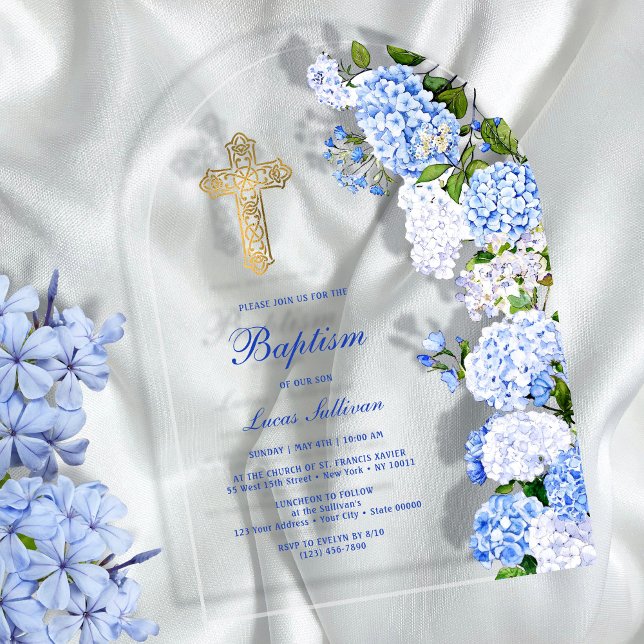 Blue Hydrangea Arch Baptism Acryleinladungen (Von Creator hochgeladen)