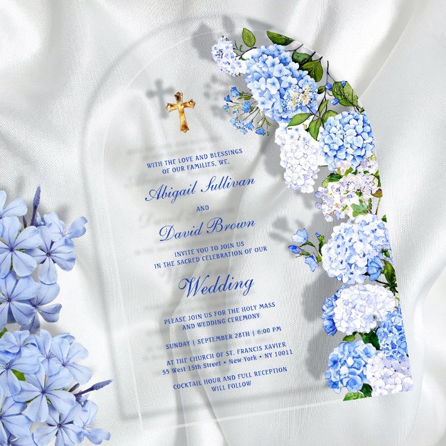Blue Hydrangea Arch Religious Wedding Acryleinladungen (Von Creator hochgeladen)
