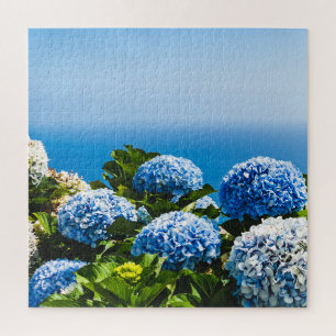 Blue Hydrangea auf dem strahlenden Ozean Puzzle