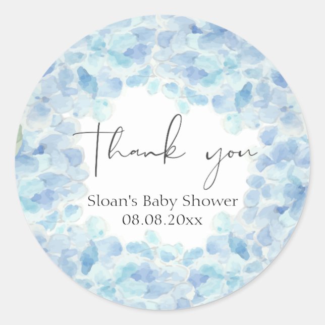 Blue Hydrangea Baby Dusche Danke Sticker (Vorderseite)
