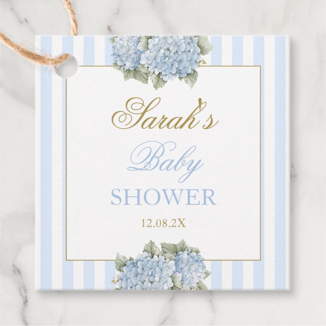 Blue Hydrangea Baby Dusche Geschenkanhänger (Vorderseite)