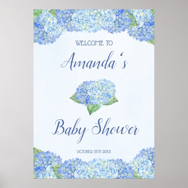 Blue Hydrangea Baby Dusche Personalisiert Poster (Vorne)