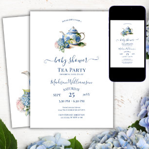 Blue Hydrangea Baby Dusche Tee Party Einladung