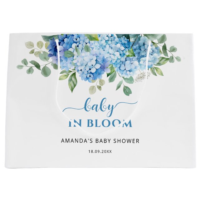 Blue Hydrangea Baby in Bloom Baby Dusche Große Geschenktüte (Vorderseite)