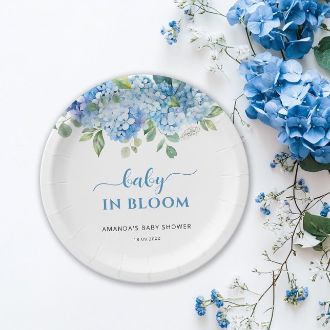 Blue Hydrangea Baby in Bloom Baby Dusche Pappteller (Von Creator hochgeladen)