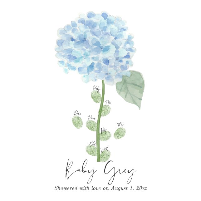 Blue Hydrangea Baby Shower Fingerprint Gästebuch (Von Creator hochgeladen)