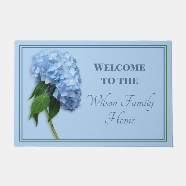 Blue Hydrangea Begrüßungsfamilie Name Doormat Fußmatte (Vorderseite)