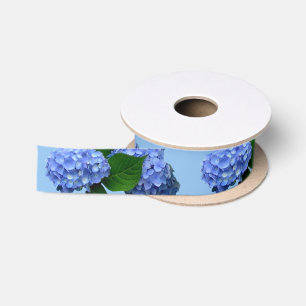 Blue Hydrangea Bloms Greenery Satin Ribbon Satinband