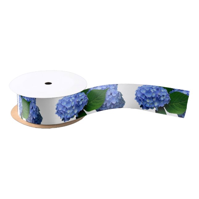 Blue Hydrangea Bloms Greenery Satinband (Spule)