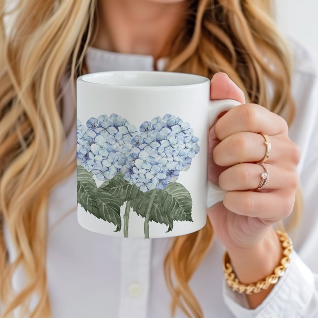 Blue Hydrangea Bloom Hamptons Keramik Kaffeetasse (blue hydrangea ceramic mug with custom name)
