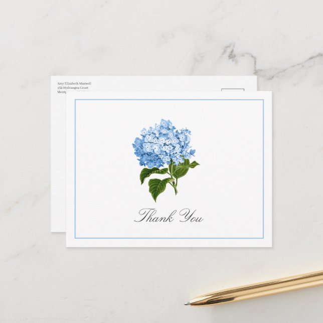 Blue Hydrangea Bloom Traditional Thank You Postkarte (Vorderseite/Rückseite Beispiel)
