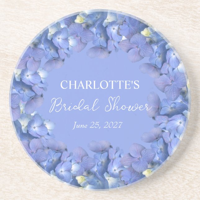Blue Hydrangea Blooms Personalisiertes Brautparty Getränkeuntersetzer (Vorne)