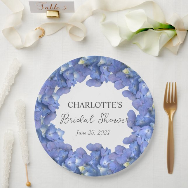Blue Hydrangea Blooms Personalisiertes Brautparty Pappteller (Hochzeit)