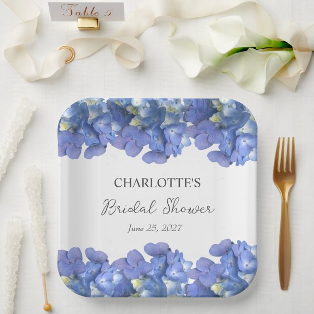 Blue Hydrangea Blooms Personalisiertes Brautparty Pappteller (Hochzeit)