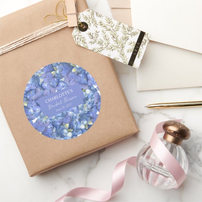 Blue Hydrangea Blooms Personalisiertes Brautparty Runder Aufkleber (Schenken)